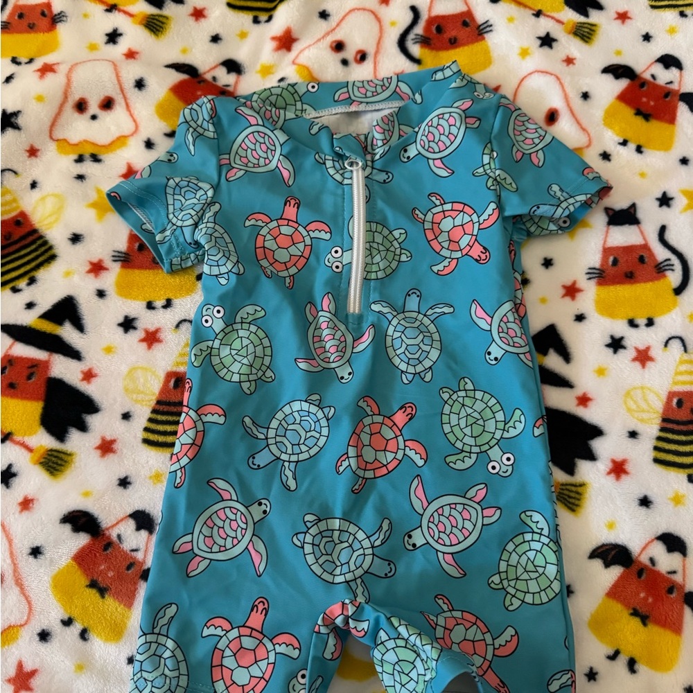 SHEIN Kids Turtle Print One Piece - Teal